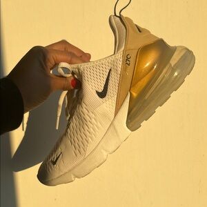 Nike White and Gold Air Max 270